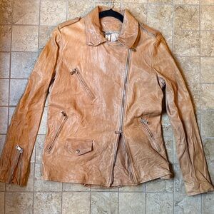 Giorgio Brato Leather Biker Jacket Italy Size 48 Moto Natural Zip Front Pockets